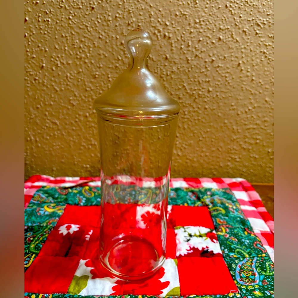 Vintage Clear Glass 6.5 inch Apothecary Container with Lid